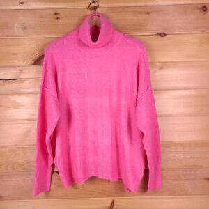NWT Vince Camuto Soft Turtleneck Knit Sweater Pop Pink Oversized Comfy Size L